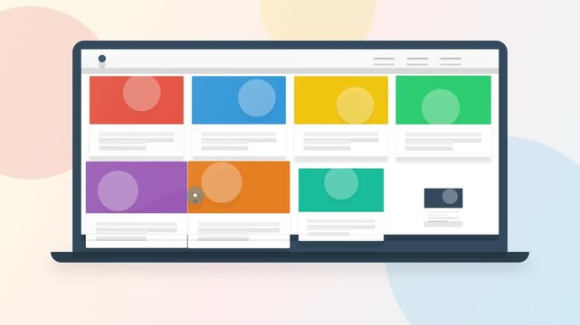 Modern Website Portfolio Grid Animation Reveal with Flat Design Elements