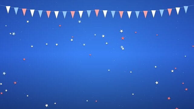 Party bunting flags with falling stars animation