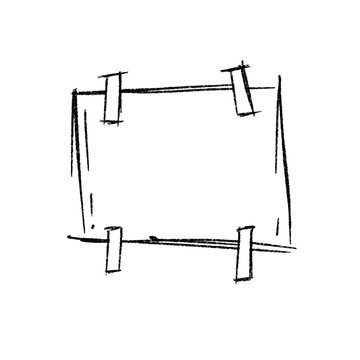 Hand-drawn sketch of minimalist rectangular frame with four vertical supports.