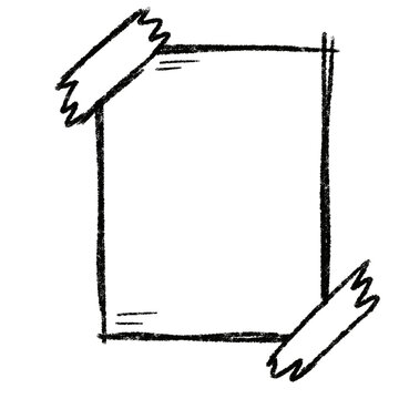 Hand-drawn sketch of rectangle framed by torn tape edges, black marker lines. Simple, minimalistic doodle style