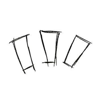Sketch of three tilted drinking glasses in black ink on white background.
