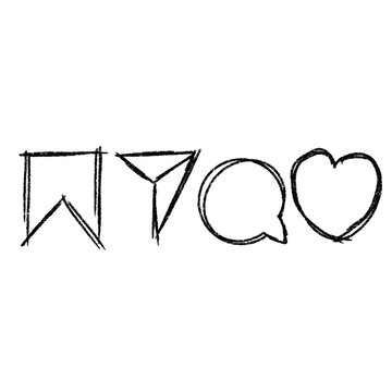 Hand-drawn photo icons arrow, triangle, circle, heart - minimalist sketch style