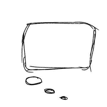 Simple black sketch of rectangular frame with three oval shapes below. Hand-drawn minimalist sketch.