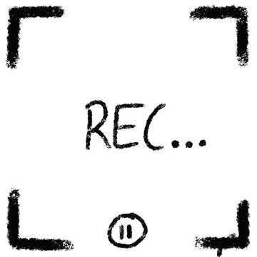 Black marker sketch shows "REC..." and pause symbol within camera viewfinder frame.