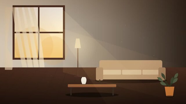 Cozy Living Room Scene With Sofa, Coffee Table, and Window Light