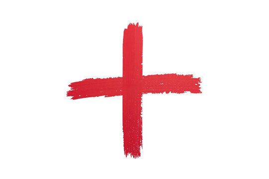 Red painted plus sign brush stroke