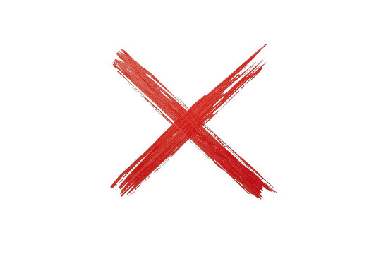 Red painted X mark with rough brush strokes