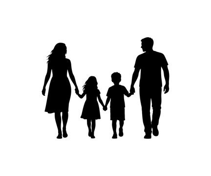 Happy family black walking people vector icon. Parents and children strolling together, group of diverse family figures vector design and illustration.
