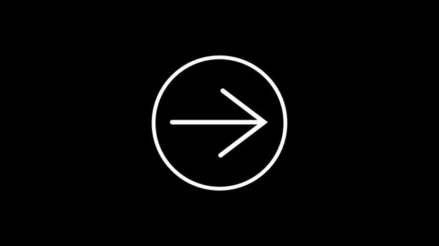 White Circular Right Arrow Animation on Black Background, Minimal Navigation and Direction Motion Graphic