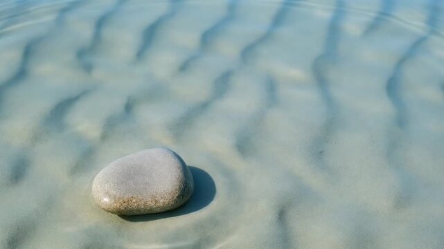 Smooth Stone Visible Beneath Crystal Clear Shallow Water with Expanding Ripples and Sand Patterns, Peaceful Zen Motion Background 1080p
