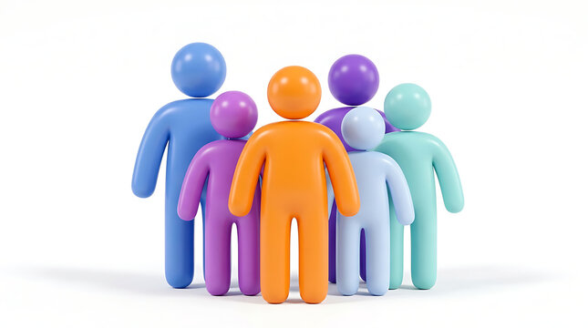 Colorful 3D Human Figures Group in Teamwork or Collaboration Scene