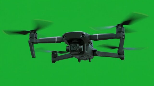 Modern Camera Drone Flying and Hovering on Green Screen Background