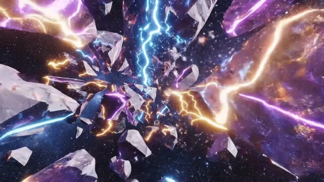 Cracked crystalline sphere with glowing energy in space