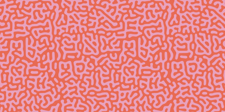 Turing Pattern Seamless Background. Abstract Coral Organic Vector Texture In Red Pink