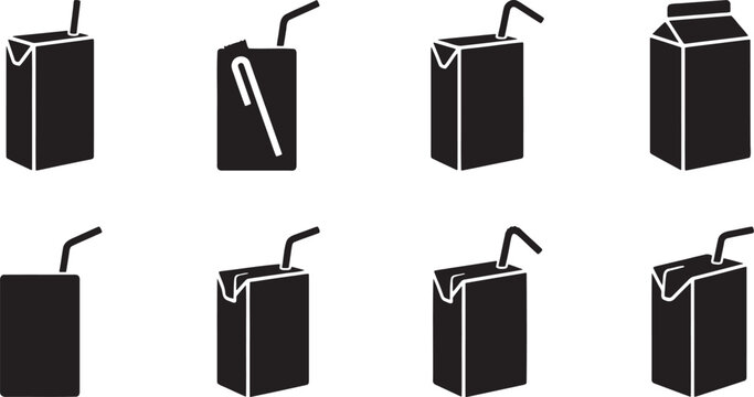 Juice carton boxes paper packaging drinks with straws icons