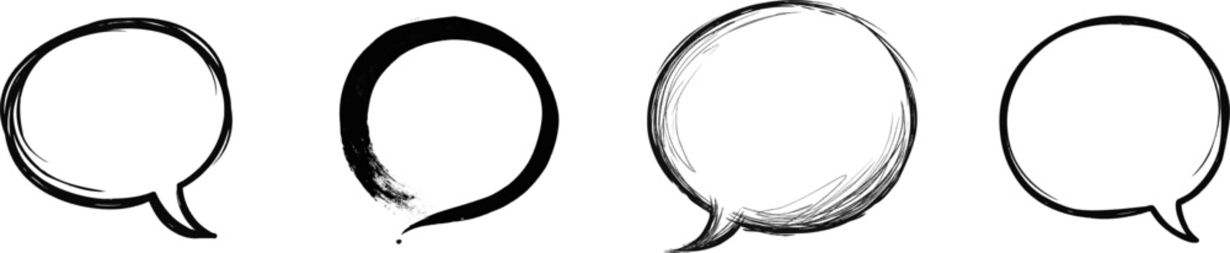 A minimalist black and white hand-drawn doodle vector illustration features a singular circular callout speech bubble against a pristine white background