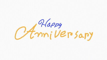 Happy anniversary calligraphic typography text lettering handwritten in blue and gold on clean plain white background for card design project vector. © ROUSONARA7