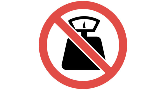 Scale prohibition sign red circle with diagonal line and black silhouette