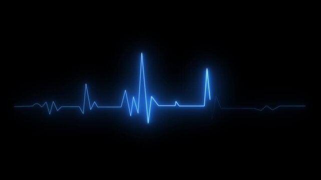 Neon blue heartbeat ekg pulse line animation on black background, for medical and, technology concepts