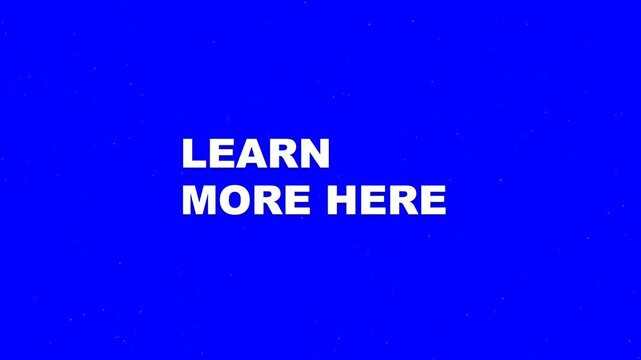 Learn more here text animation on blue background