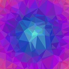 Obraz premium Abstract geometric triangle pattern featuring radial purple and blue gradients with bright cyan center ideal for energetic digital art displays.