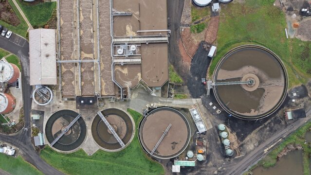 Wastewater treatment plant processing sewage top down