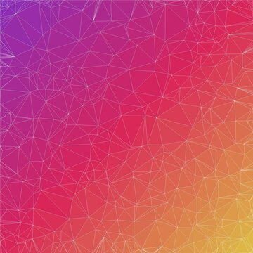 Abstract geometric wireframe background with vibrant red orange purple gradient, low poly mesh pattern for modern digital art and graphic design.