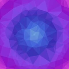 Fototapeta premium Circular low poly background featuring concentric radial gradient in purple and blue geometric triangles suitable for futuristic technology concepts.