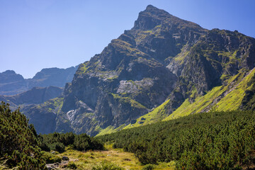 Fototapeta premium Close view of majestic rocky mountain peak 