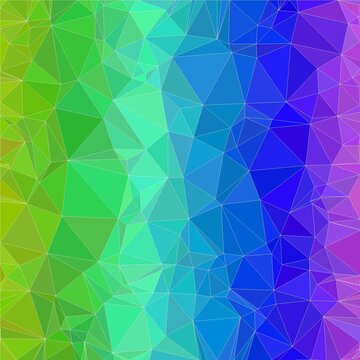 Colorful vertical geometric low poly background with white wireframe outline overlay featuring a vibrant spectrum of green blue and violet triangles.
