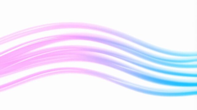 Abstract pink and blue flowing wave lines move horizontally on a white background. Animated background combines curved wave lines with fluidity and energy flow.