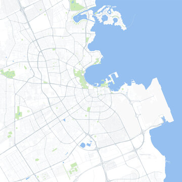 Minimal vector city map of Doha with streets, districts and road network