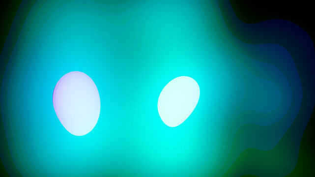 Abstract glowing cyan neon oval shapes with fluid wave gradient layers on dark blue background for tech banner template