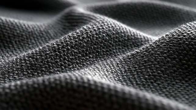 Close-Up of Gray Knitted Fabric Texture with Folds
