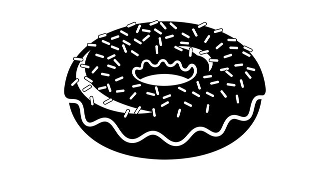 Black and white graphic icon of donut with sprinkles