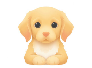 Obraz premium Illustration vectorielle mignonne d'un chiot golden retriever au pelage doré, assis avec un regard doux et des grands yeux expressifs sur un fond blanc pur, style dessin animé.