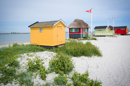 Iconic beach huts in Marstal on &AElig;r&oslash; island, Denmark