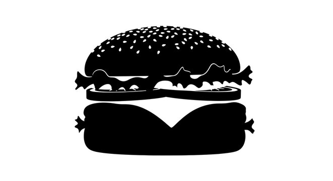 Black silhouette of a hamburger on clean white background