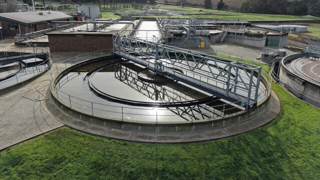 Wastewater treatment plant clarifier processing water
