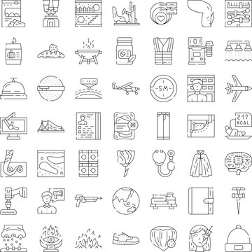 Set of thin line icons covering a wide range of topics including technology, medical, travel, food, fashion, nature, and everyday objects for creative design