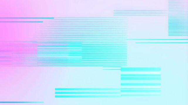Abstract animation of horizontal glitch lines shifting and fading in cyan and pink tones on a light gradient background. Layered cyan and light blue tones enhance movement and depth.