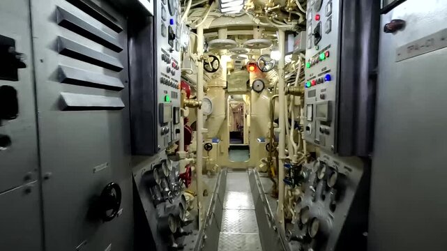 server room with cables and servers in submarine
