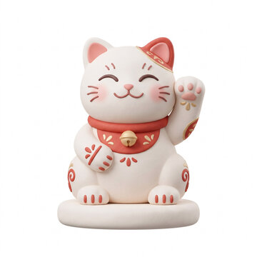 3D Modern Claymorphism Chinese Lucky Cat Icon Isolated on White