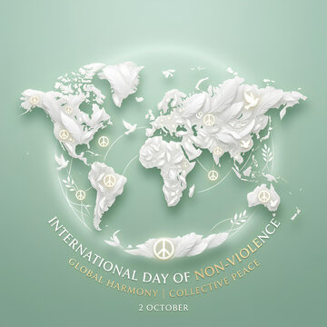 White doves forming world map for international peace day.