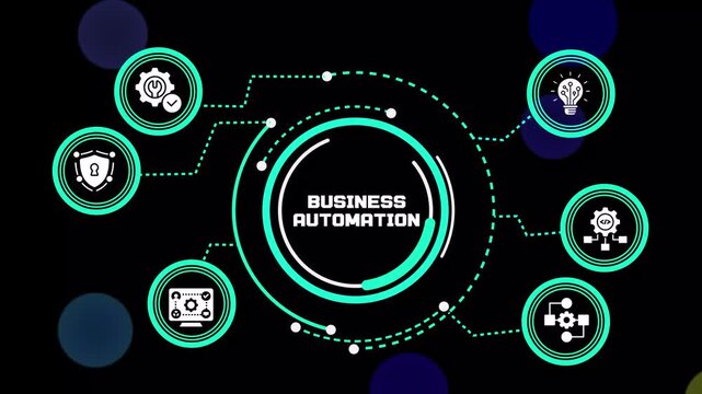 Business Automation concept featuring intelligent workflows, digital enterprise systems, cloud technology, process optimization, analytics and productivity solutions.
