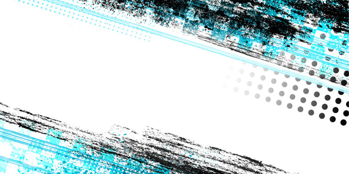 Blue race flag frame banner with checker pattern on white background and grunge halftone texture. Vector racing sport border, start or finish distressed design for car or motorsport victory poster
