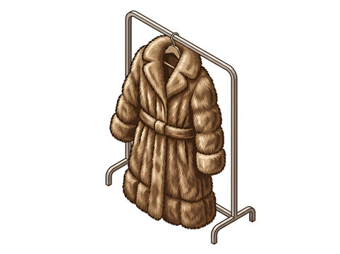 Brown fur coat vector hanging on a clothing rack isolated