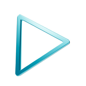 A glossy cyan blue play button with a smooth metallic finish, rendered as a simple triangle outline on a solid black background