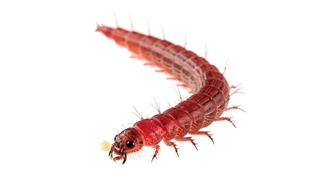 A bright pink crawling millipede insect centipede isolated on transparent background.