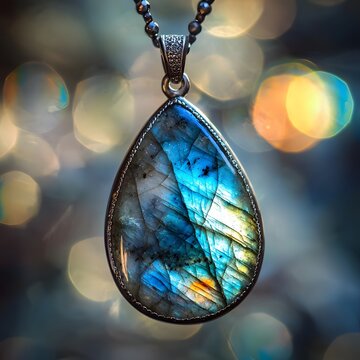 Labradorite Pendant Macro with Colorful Iridescent Flash for blog post